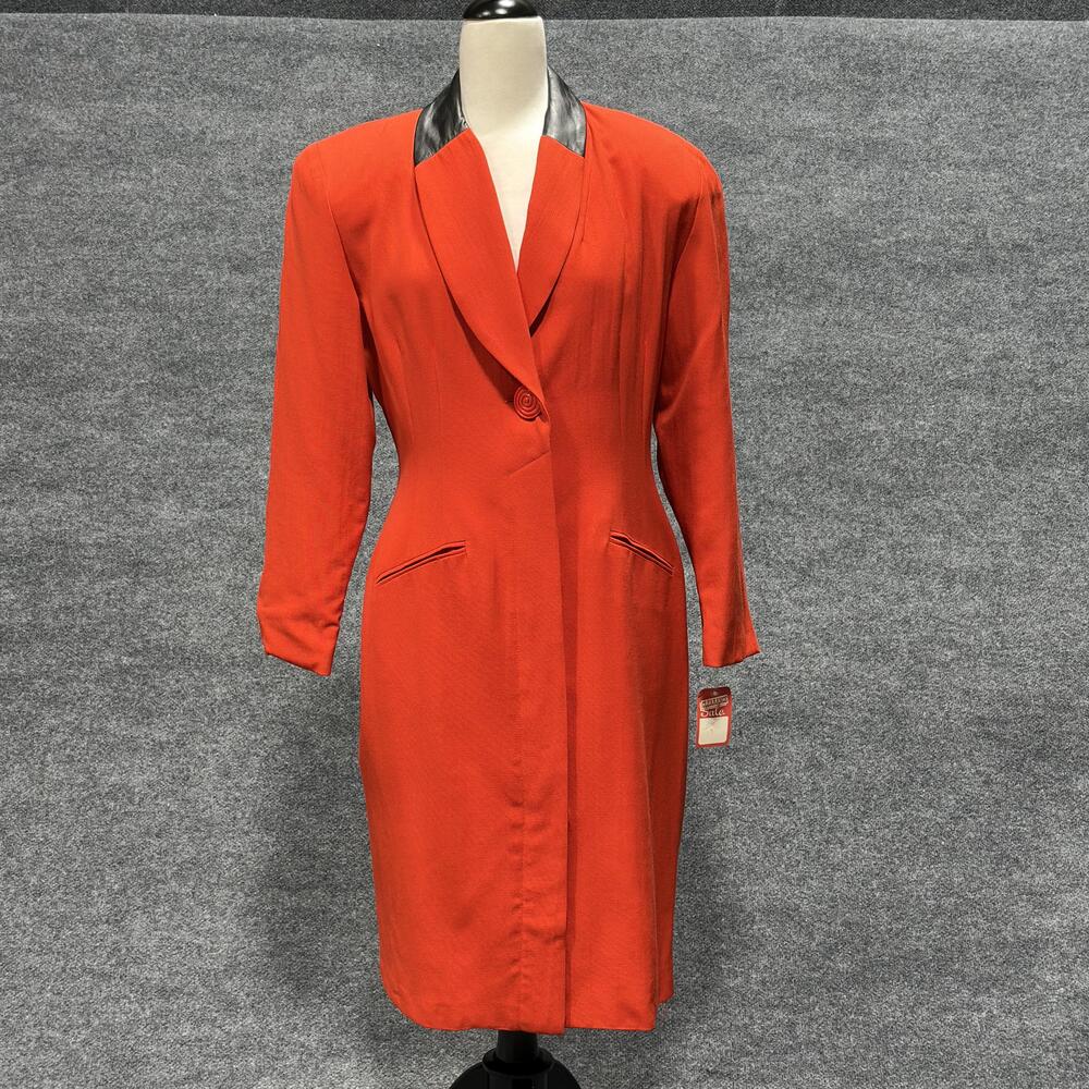 Vintage Lord & Terry Coat Womens 12 Red Wool Long Blazer Dress Made USA 80s